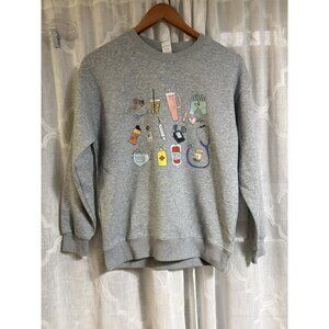 Heathered Grey healthcare doodles crewneck sweatshirt Nurse CrewNeck Size Med